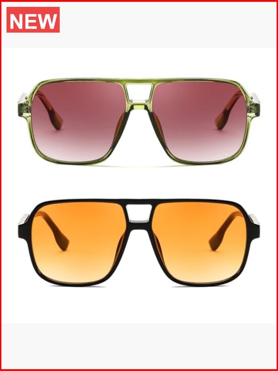 Retro Square Aviator Sunglasses, UV400 Protection, Plastic Frame, Unisex main image 7